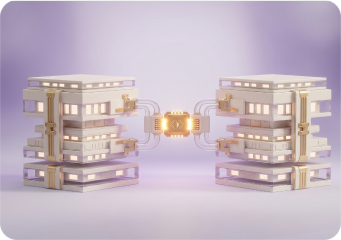 Miniature buildings with greenery representing developer alliances
